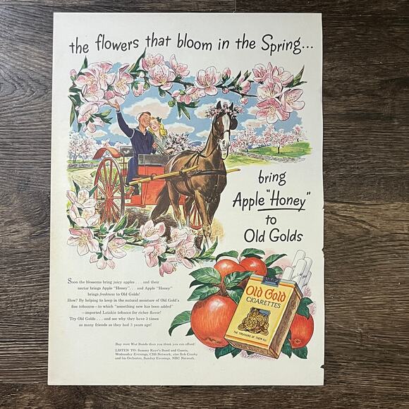 None and/or Unknown Other - 1940s Apple Honey Old Golds WWII Sailor War Bonds Magazine Ad 10x13 V3